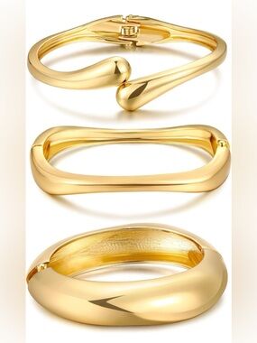 Chunky Gold Bangle Bracelets for Women’s Dainty 14k Gold Plated Big Stackable